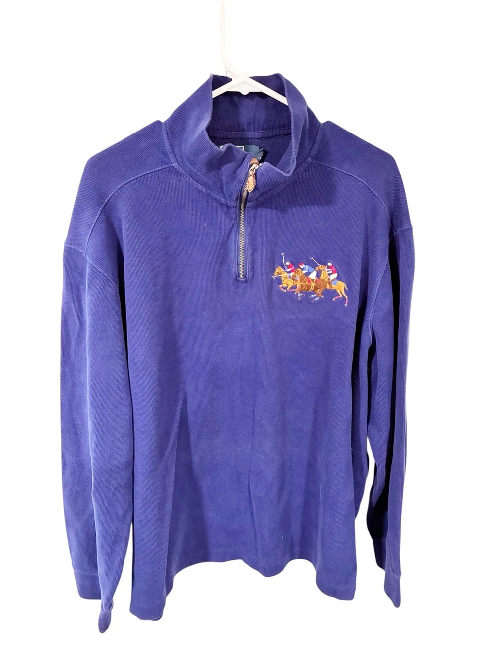 Polo Ralph Lauren Blue Mens Quarter Zip Pullover Sweater 3 Horsemen Size XXL